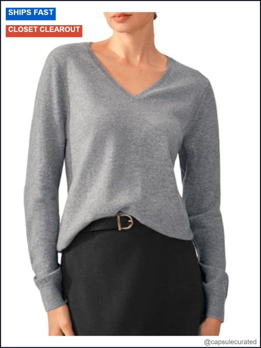 100% Cashmere V-Neck Long Sleeve Pullover Sweater